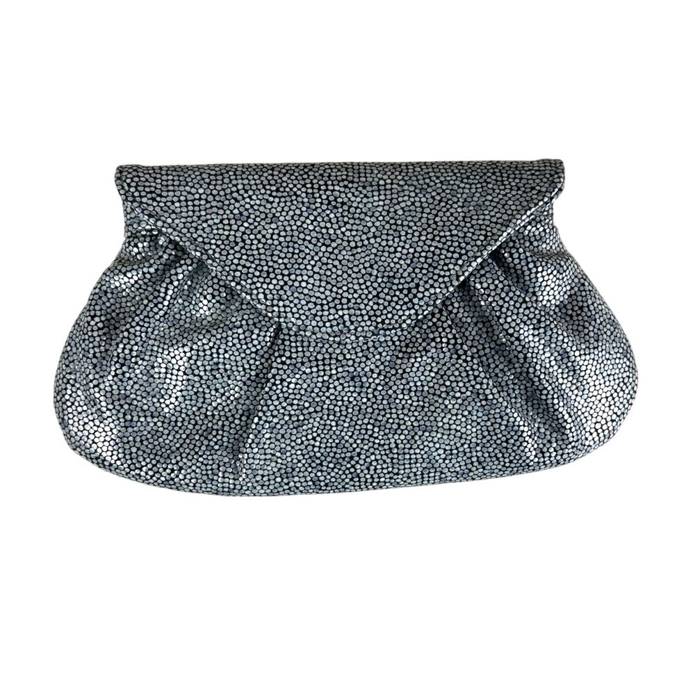 Lauren Merkin Womens Blue White Pebbled Speckled Leather Designer Clutch Bag